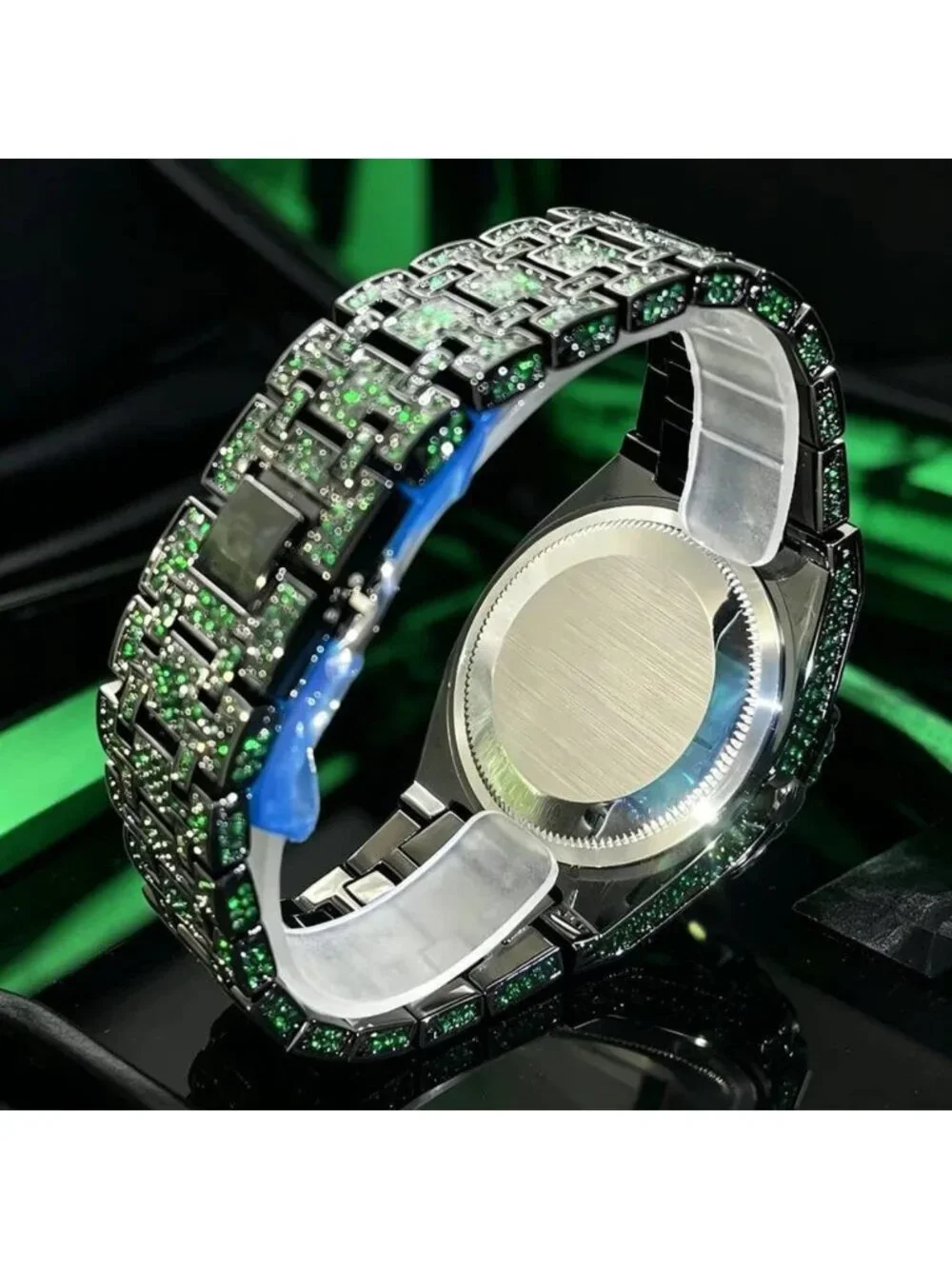 Trendy Black Quartz Men's Watch with Luminous Hands & Rhinestone Dial - Hip Hop